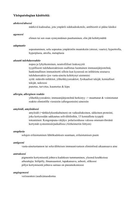 Yleispatologian käsitteitä: