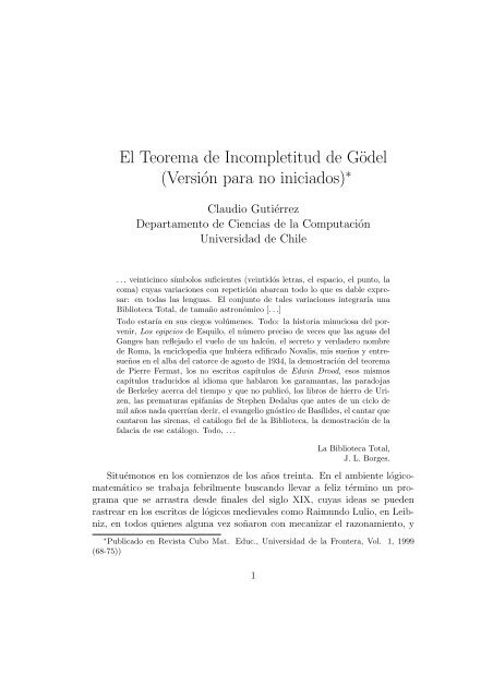 El Teorema de Incompletitud de GÃ¶del - Universidad de Chile