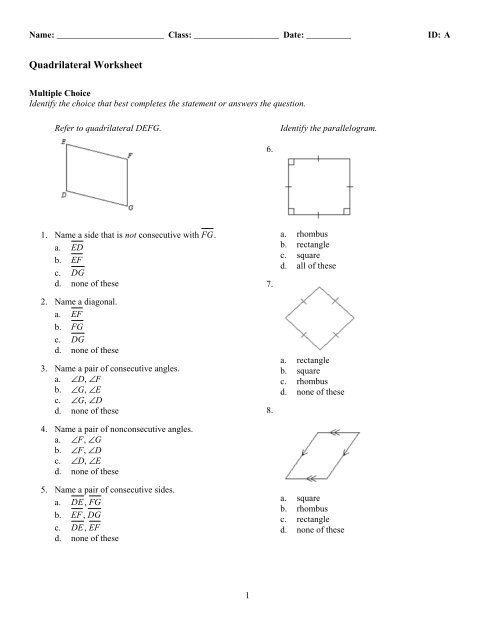 Quadrilateral Worksheet