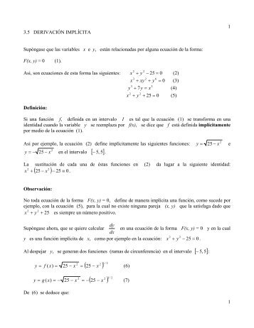 1 1 3.5 DERIVACIÃN IMPLÃCITA SupÃ³ngase que las variables x e  y ...