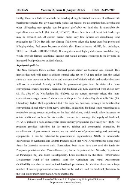 scope of biodiesel in india - Euroasiapub.org