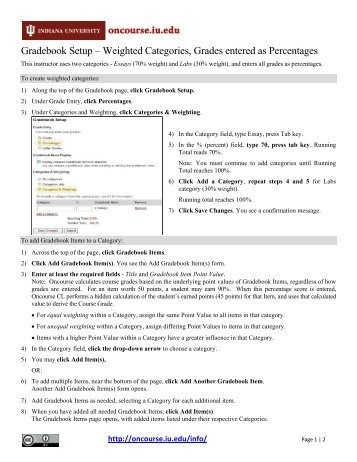 Gradebook Setup â Weighted Categories, Grades ... - Oncourse