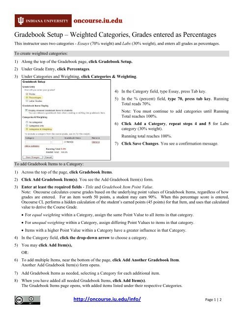 Gradebook Setup â Weighted Categories, Grades ... - Oncourse