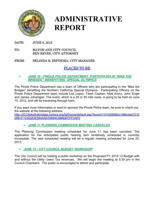 Administrative Report City Of Pinole, Round Table Pinole