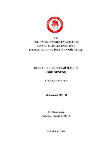 dindarlÄ±k-eÅ seÃ§imi iliÅkisi - SÃ¼leyman Demirel Ãniversitesi