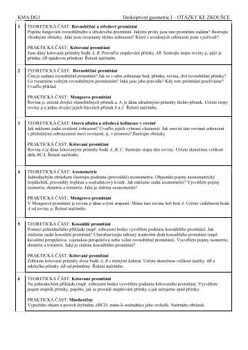 KMA/DG1 DeskriptivnÃ­ geometrie I â OTÃZKY KE ZKOUÅ CE