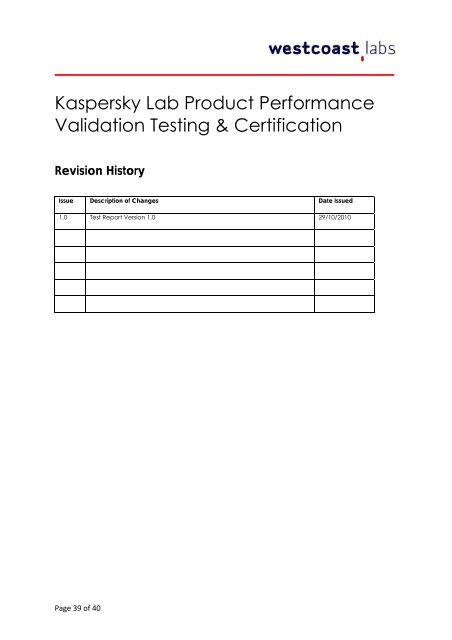 Platinum Product Test Report Kaspersky Lab Anti ... - West Coast Labs