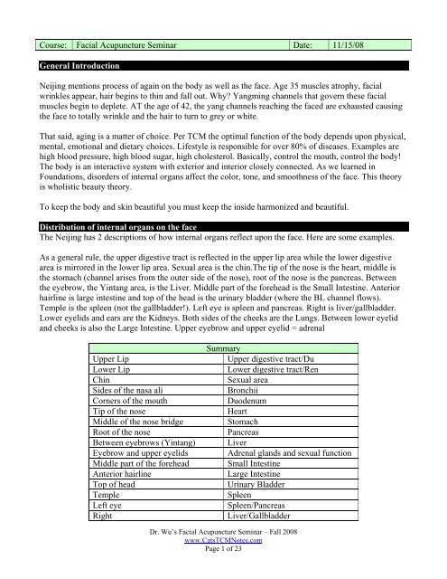 Facial Acupuncture Seminar Notes.pdf - CatsTCMNotes