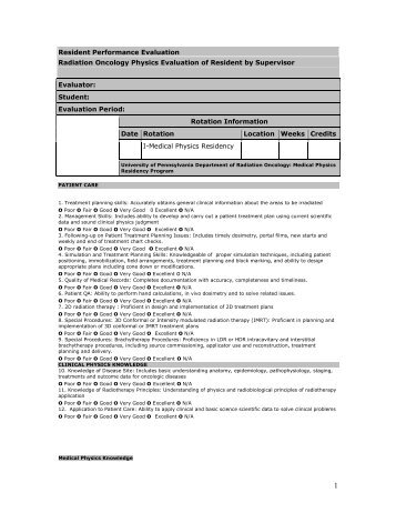 Resident performance evaluation - Department of Radiation ...