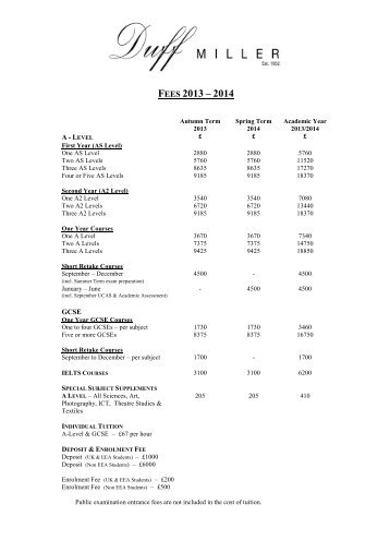 Course Fees (Download) - Duff Miller