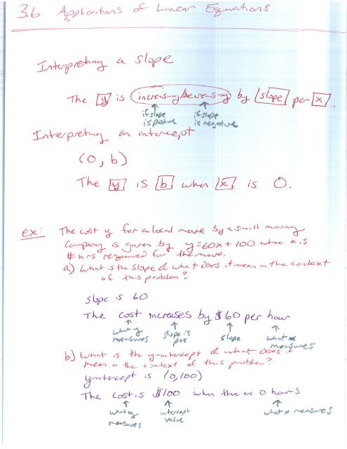 3.5 Point-Slope Formula and 3.6 Applications of Linear Equations