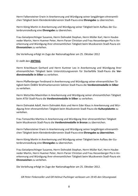 19. Gemeinderatssitzung vom 13.09.2012 (338 KB ... - Stadl-Paura