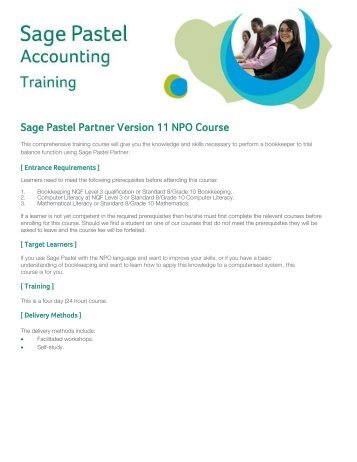 Sage Pastel Partner Version 11 NPO Course