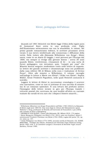 Kleist, pedagogia dell'abisso - Amos edizioni