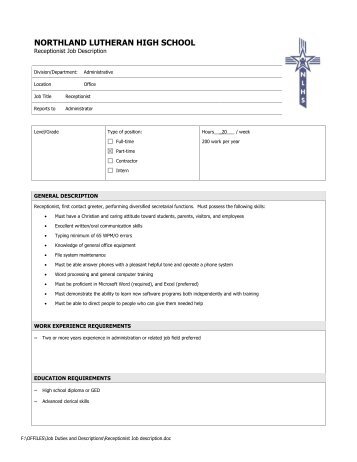 Receptionist Job description - Finalweb