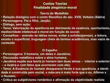 Contos Teorias Finalidade alegórico-moral Teoria do Medalhão