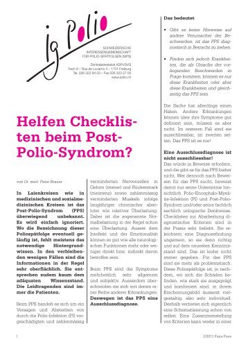 Helfen Checklis- ten beim Post- Polio-Syndrom? - ASPr-SVG