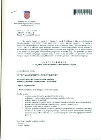 JAVNI NATJEČAJ - za prijam u državnu službu na neodređeno ...