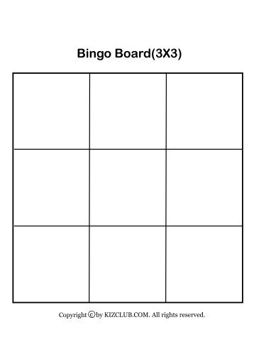 Bingo Board(3X3) - Kiz Club