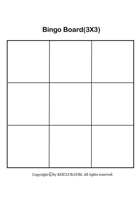Bingo Board(3X3) - Kiz Club