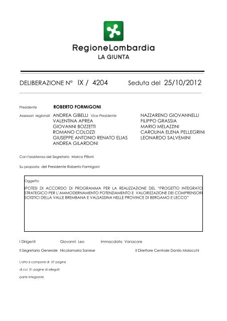 DELIBERAZIONE NÂ° IX / 4204 Seduta del 25/10/2012 - Orobievive