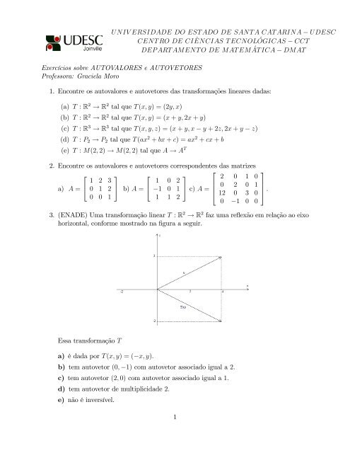 Lista sobre Autovetores e autovalores - WWW2 - Udesc