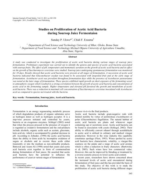 Studies on Proliferation of Acetic Acid Bacteria during Soursop