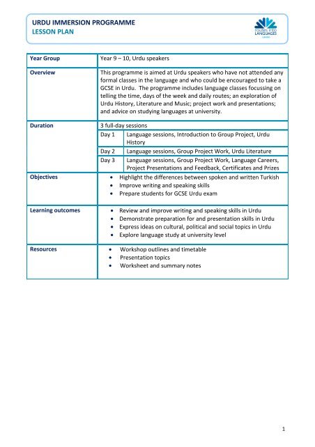 Lesson Plan, Outline and Timetable - Routes Into Languages