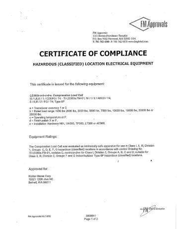 CERTIFICATE OF COMPLIANCE - Kistler-Morse