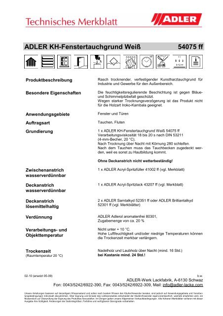 Technisches Merkblatt - ADLER - Lacke