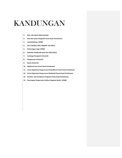 KANDUNGAN - Universiti Pertahanan Nasional Malaysia (UPNM)