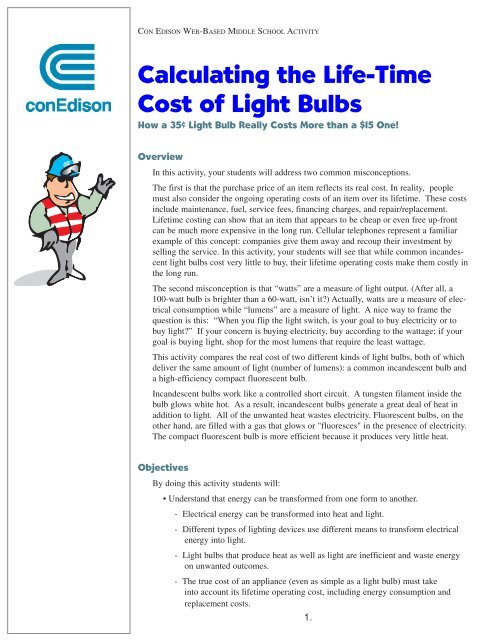 Calculating the Life-Time Cost of Light Bulbs - Con Edison