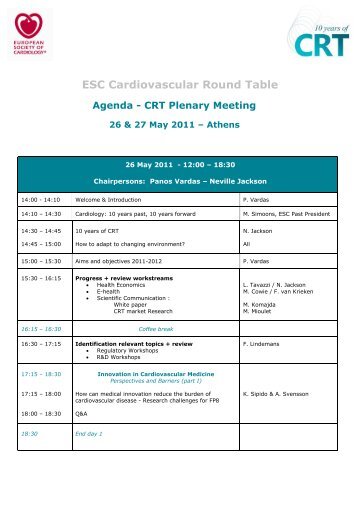 Agenda - Cardiovascular Round Table (CRT)