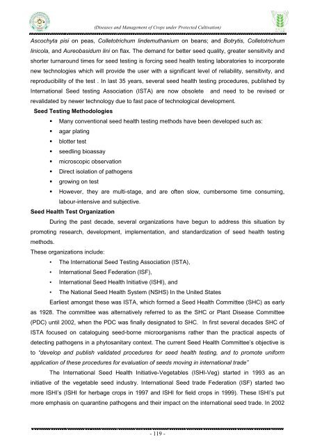 Diseases and Management of Crops under Protected Cultivation