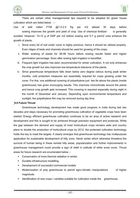 Diseases and Management of Crops under Protected Cultivation