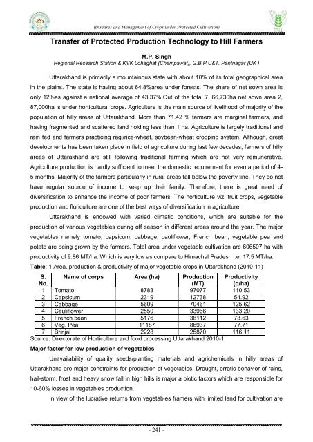 Diseases and Management of Crops under Protected Cultivation