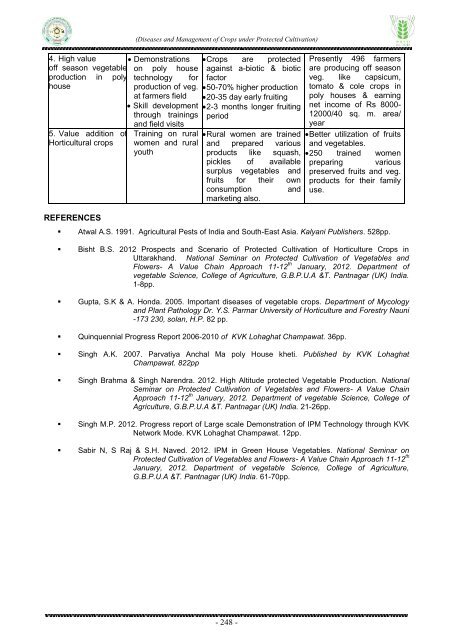 Diseases and Management of Crops under Protected Cultivation