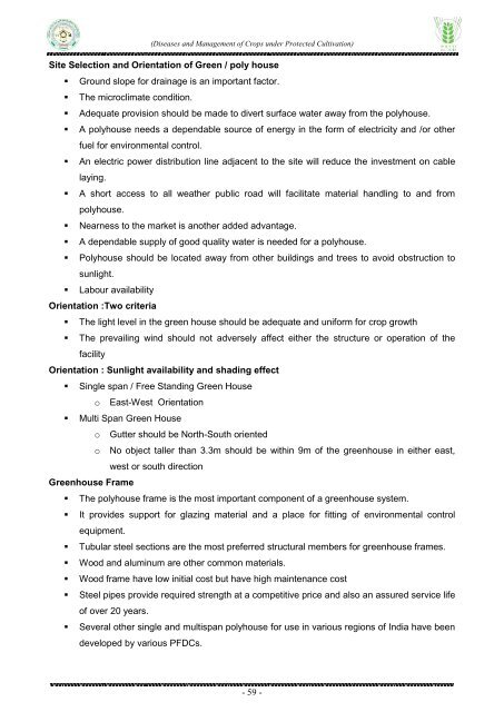 Diseases and Management of Crops under Protected Cultivation