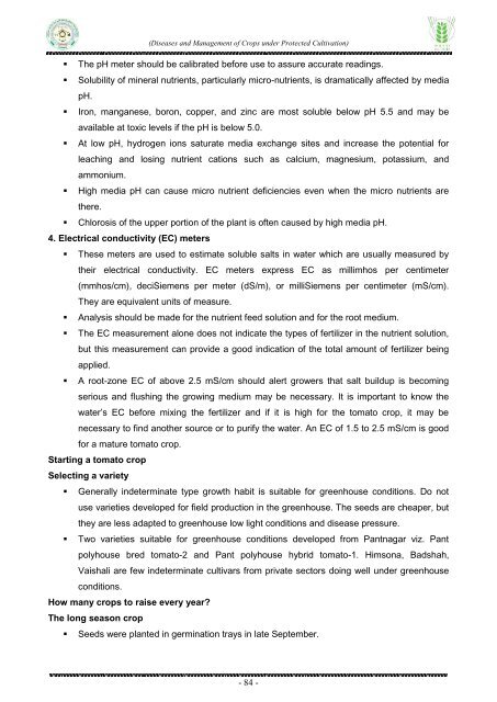 Diseases and Management of Crops under Protected Cultivation