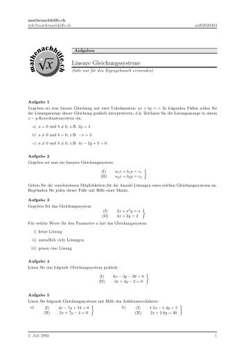 Lineare Gleichungssysteme (2x2) - Mathenachhilfe.ch