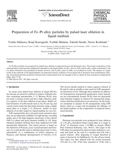 Preparation of Fe-Pt alloy particles by pulsed las...