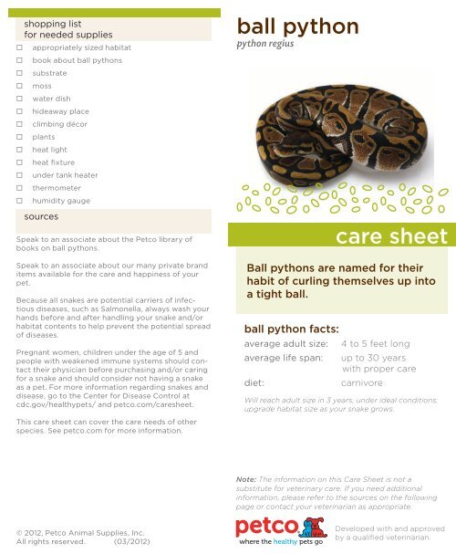 Ball Python Care Sheet: Food, Habitat & Health