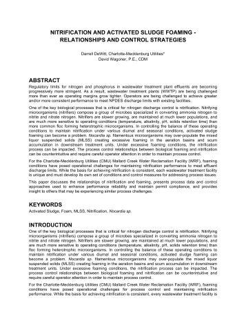 NITRIFICATION AND ACTIVATED SLUDGE FOAMING ...