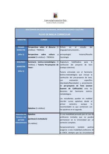 flujo de malla curricular - Facultad de FilosofÃ­a y Humanidades