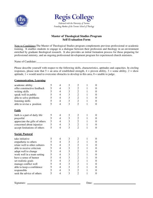 M.T.S. Application Package - Regis College