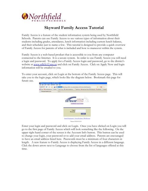 Skyward Family Access Tutorial - Northfield Public Schools