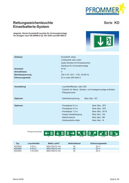 Rettungszeichenleuchte Einzelbatterie-System ... - Pfrommer GmbH