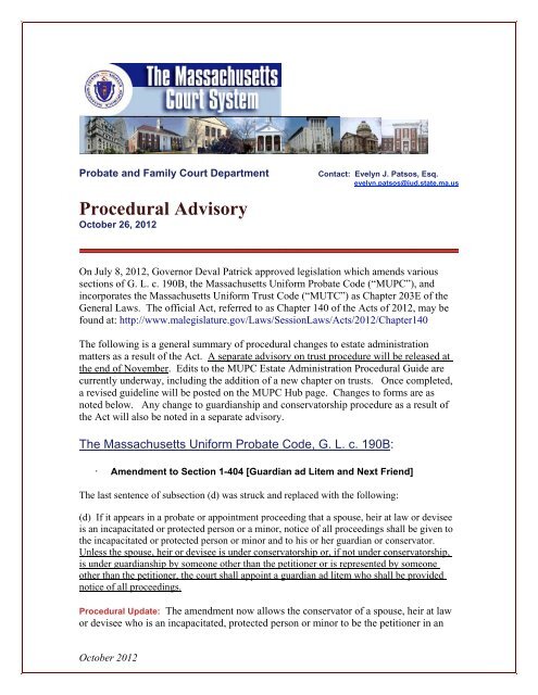 Procedural Advisory - Barnstable County Probate and Family Court