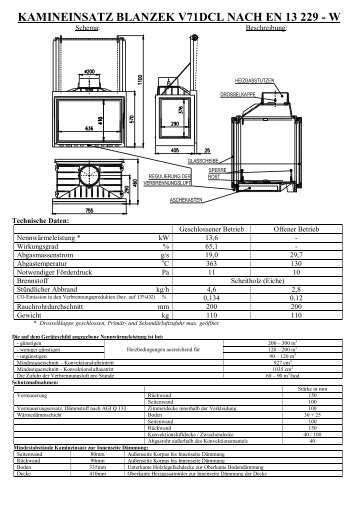 KAMINEINSATZ BLANZEK V71DCL NACH EN 13 229 - W