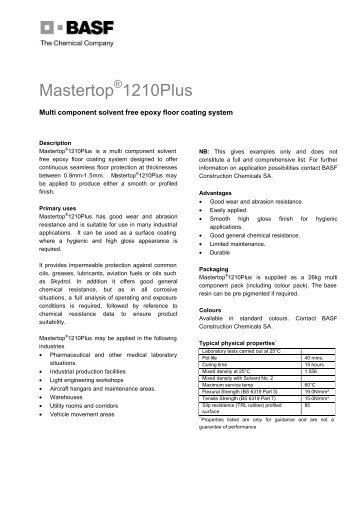 Mastertop 1210Plus Datasheet - AutoSpec